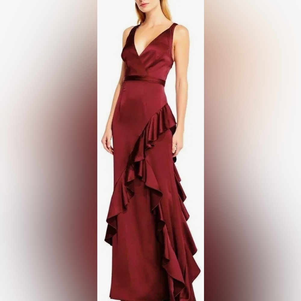 Wine Ruffle Gown by Aidan Mattox- Size 10